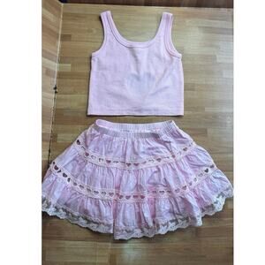 Theme NYC Sofia Pink Heart Bow Lace Mini Skirt set size large